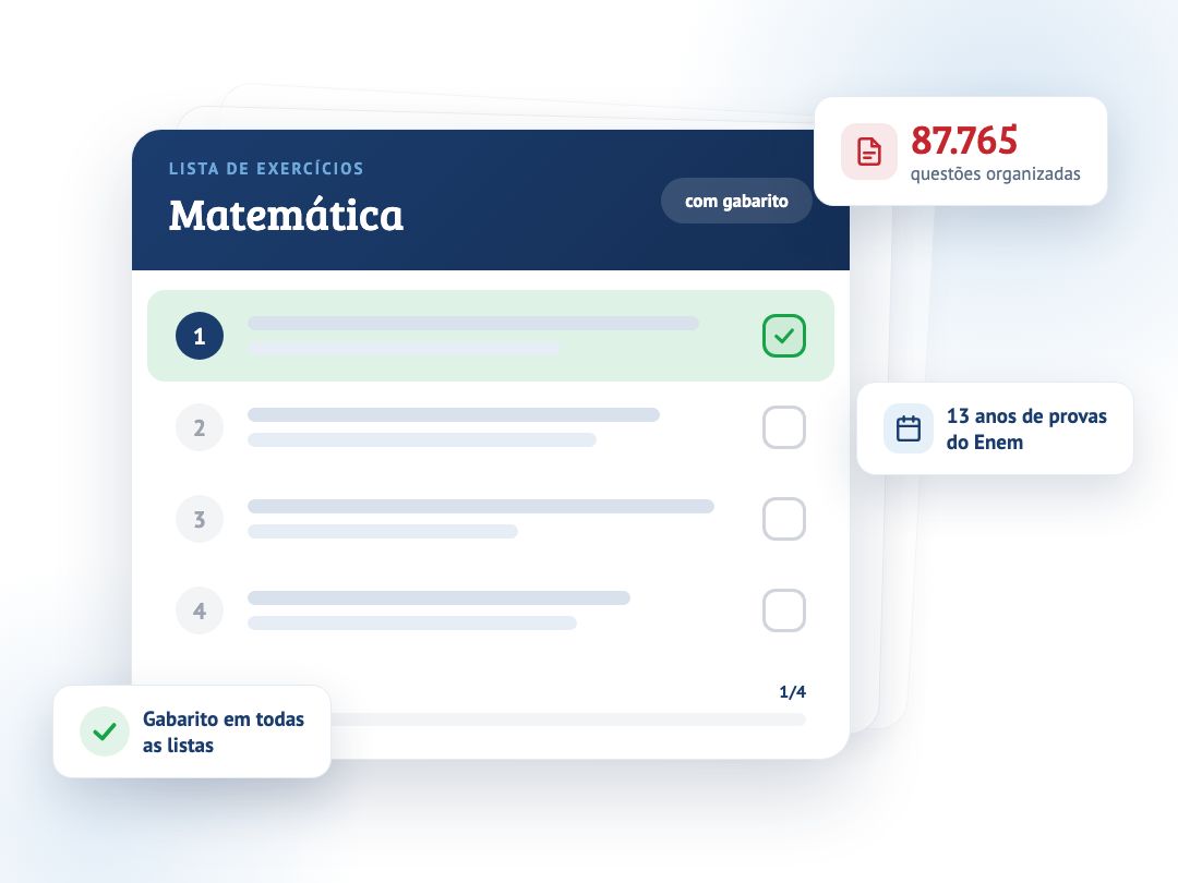 Lista de exercícios com gabarito e 87.765 questões organizadas por matéria