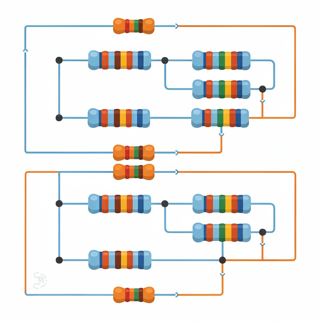 Ilustração científica de associação de resistores