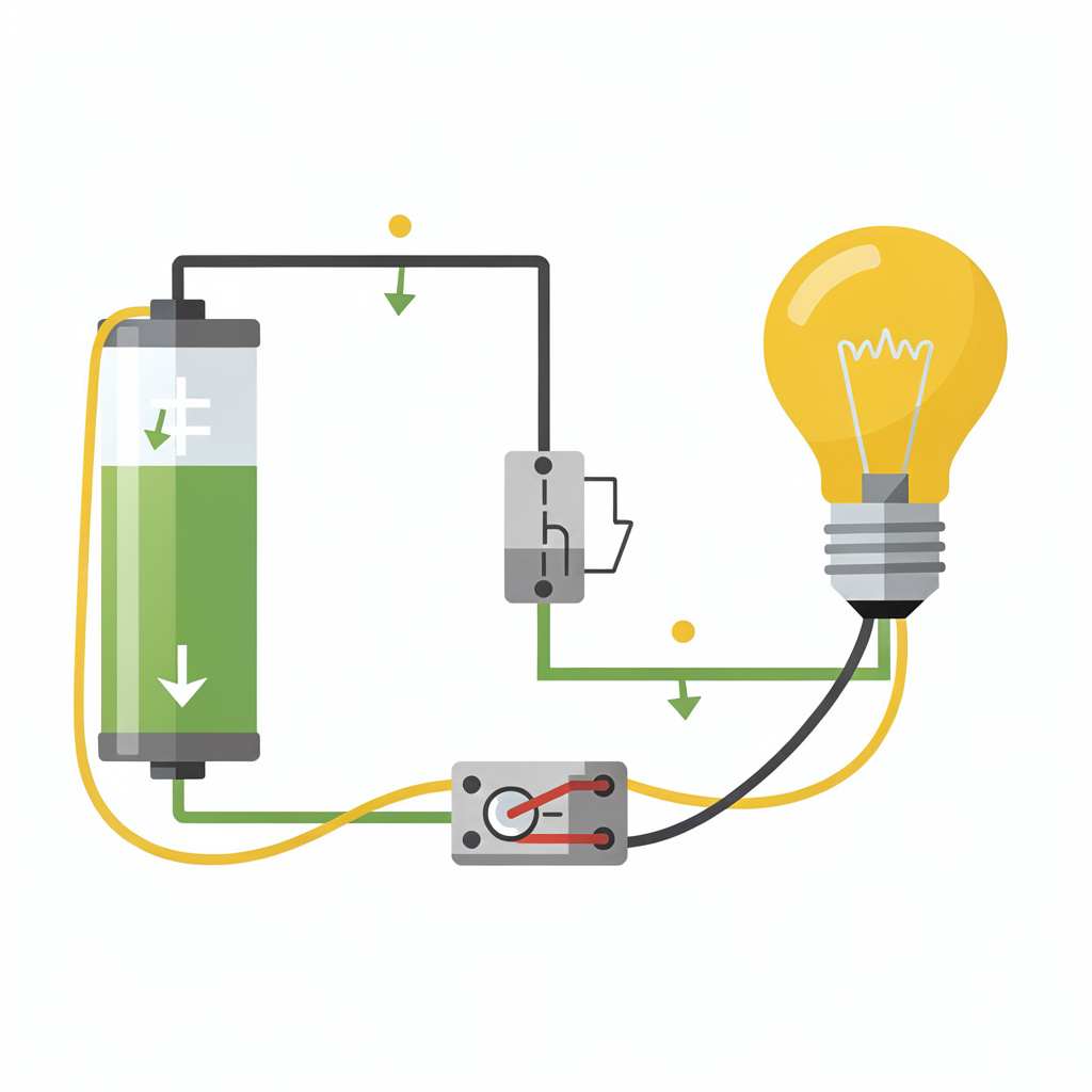 Ilustração científica de circuitos elétricos simples