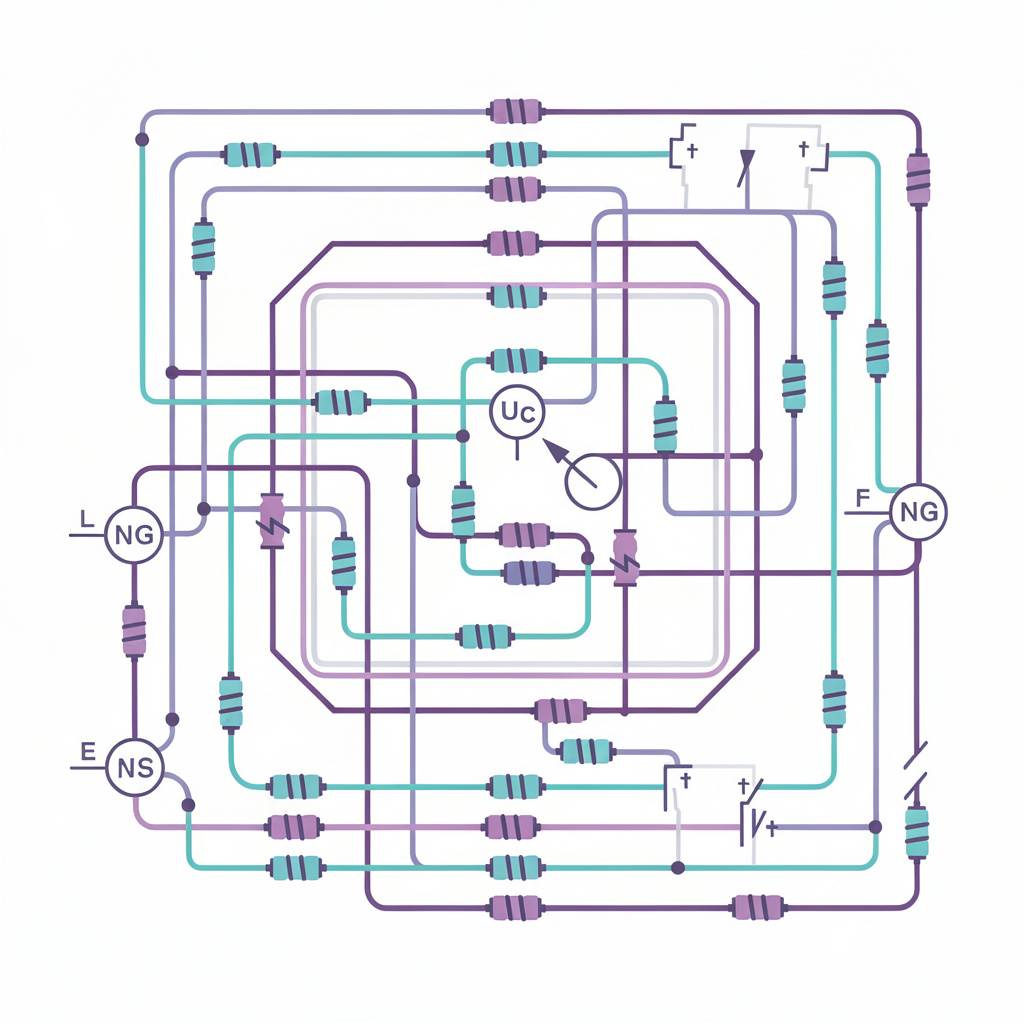 Ilustração científica de circuitos com malhas múltiplas
