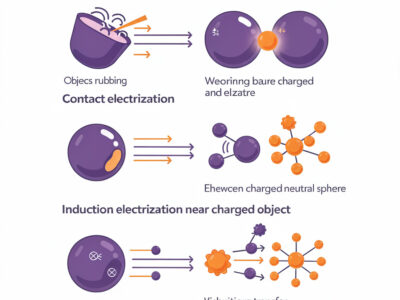 Ilustração científica de processos de eletrização