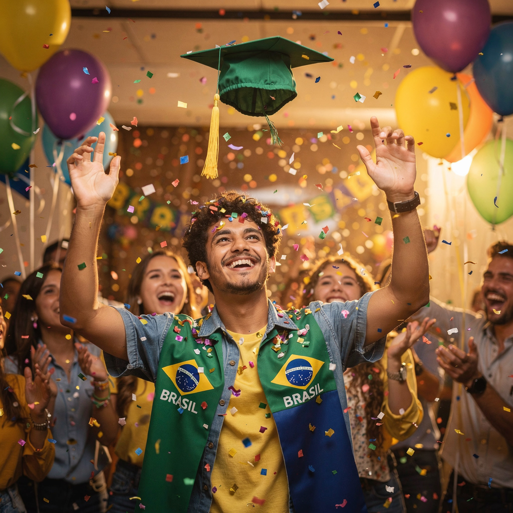 Jovem celebrando aprovação no vestibular - ProUni 2026