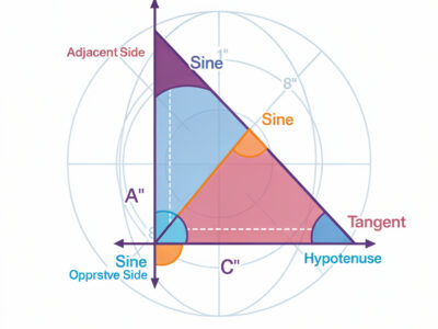 Ilustração de trigonometria com triângulo retângulo e razões trigonométricas