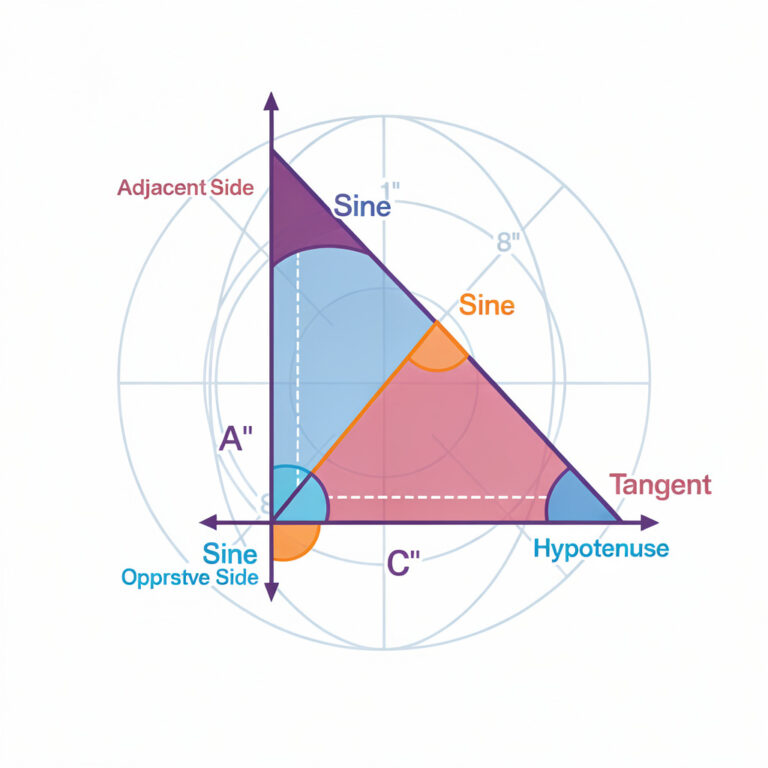 Ilustração de trigonometria com triângulo retângulo e razões trigonométricas